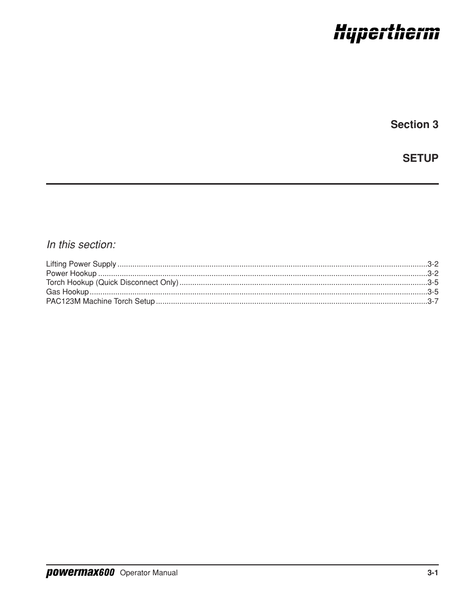 Section 3 - setup, Section 3 setup, Powermax | Hypertherm Powermax600 Operator Manual User Manual | Page 24 / 67