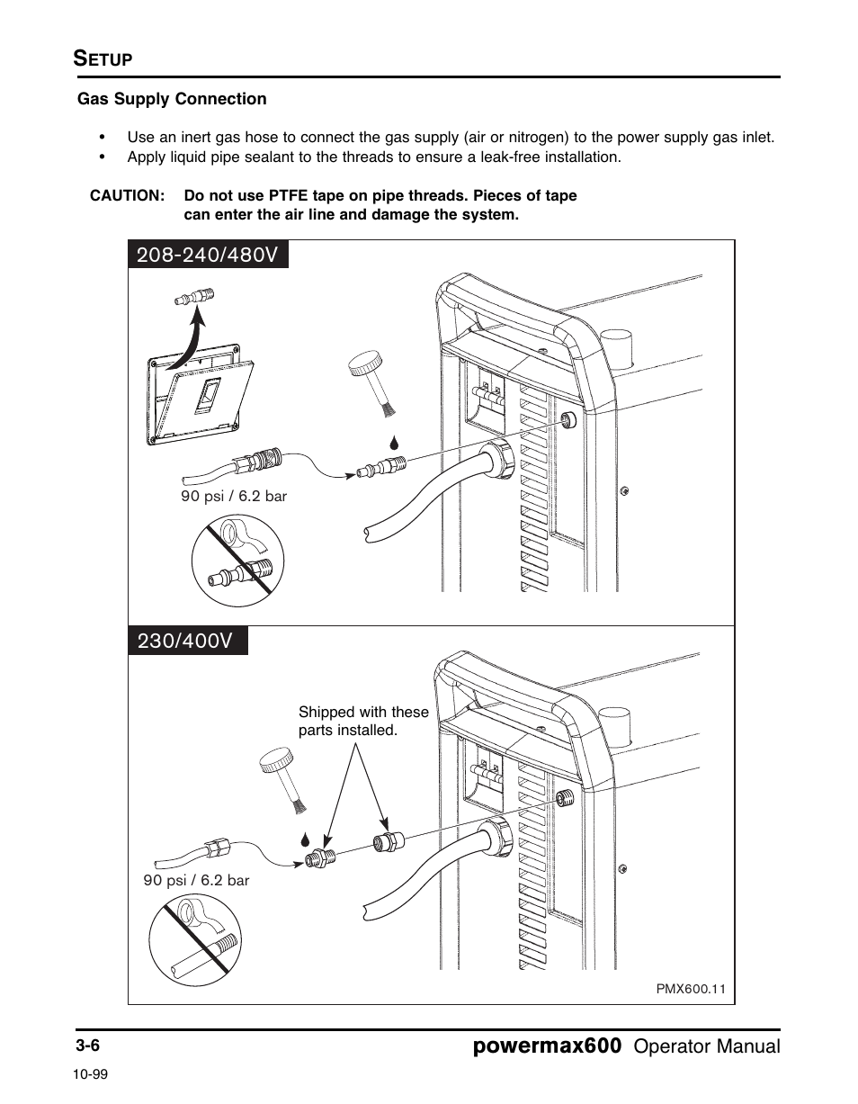 Gas hookup -6, Powermax600 | Hypertherm Powermax600 Operator Manual User Manual | Page 29 / 67