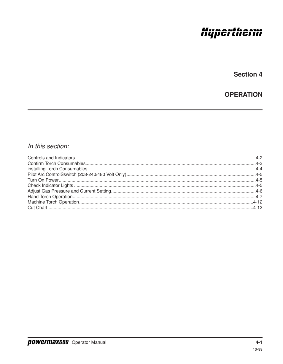 Section 4 - operation, Section 4 operation, Powermax | Hypertherm Powermax600 Operator Manual User Manual | Page 32 / 67