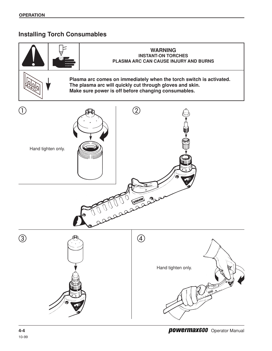 Installing torch consumables -4, ቢቤ ብ ባ, Powermax | Hypertherm Powermax600 Operator Manual User Manual | Page 35 / 67