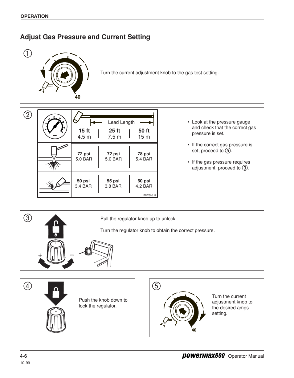 Adjust gas pressure and current setting -6, Powermax, Adjust gas pressure and current setting | Hypertherm Powermax600 Operator Manual User Manual | Page 37 / 67