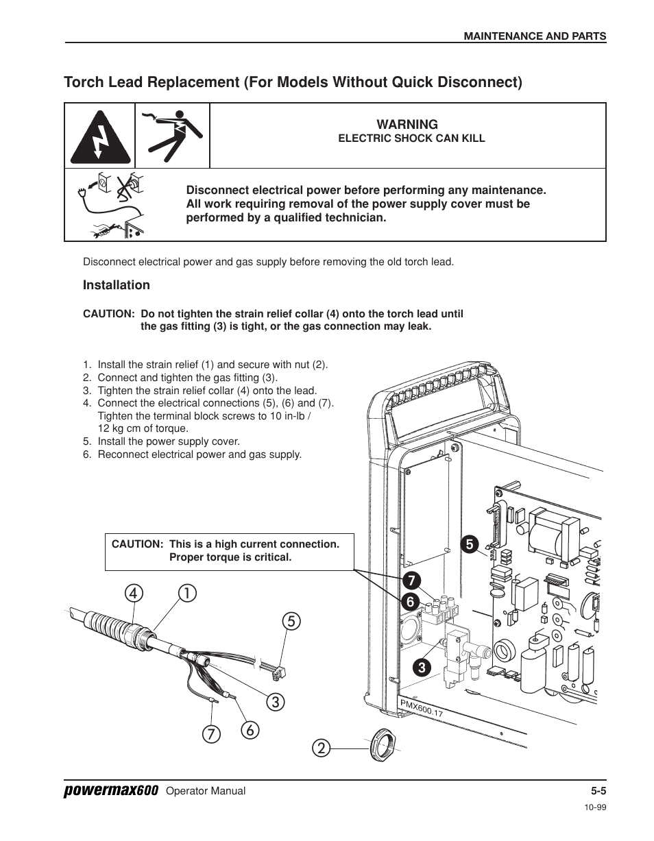 Torch lead replacement -5, Powermax | Hypertherm Powermax600 Operator Manual User Manual | Page 48 / 67