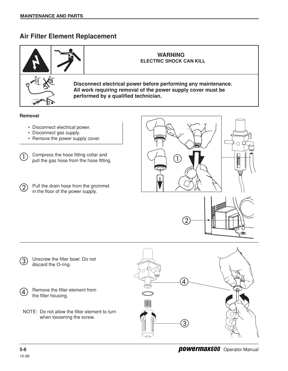 Air filter element replacment -8, Air filter element replacement -8, ቢቤ ብ ባ | Powermax | Hypertherm Powermax600 Operator Manual User Manual | Page 51 / 67