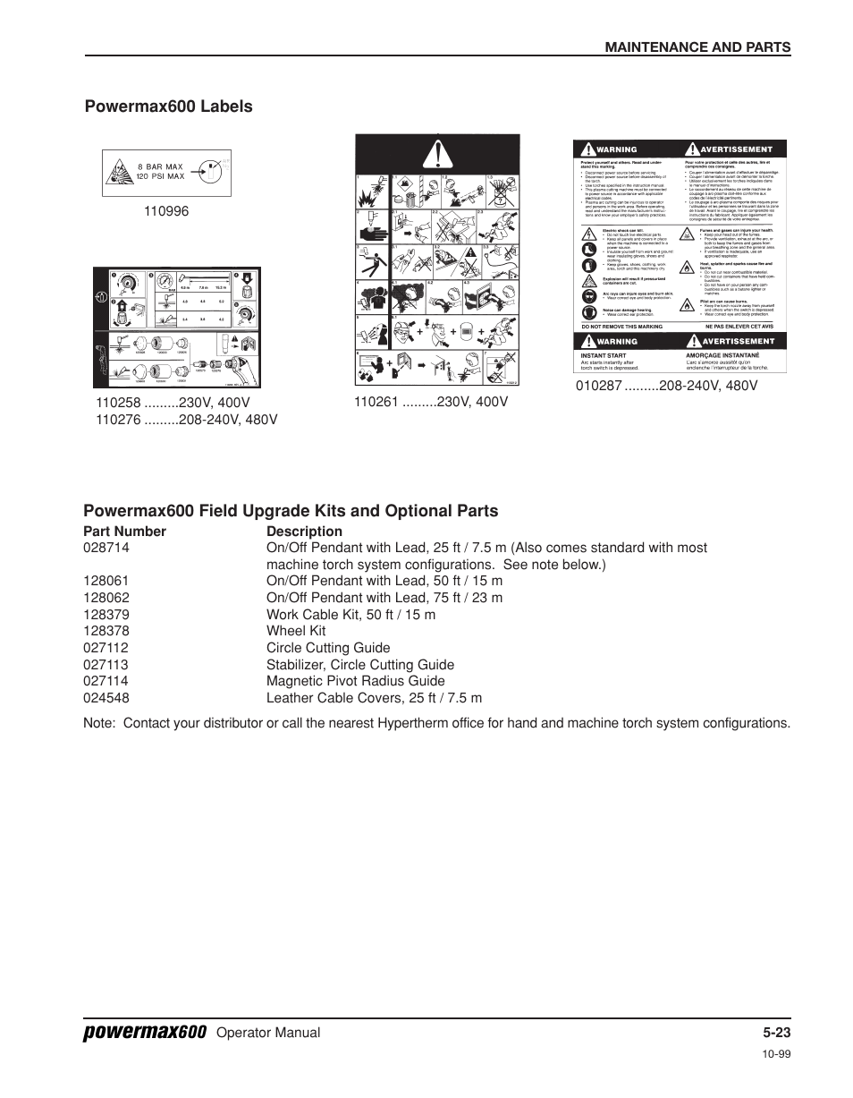 Power max600 labels -23, Powermax | Hypertherm Powermax600 Operator Manual User Manual | Page 66 / 67