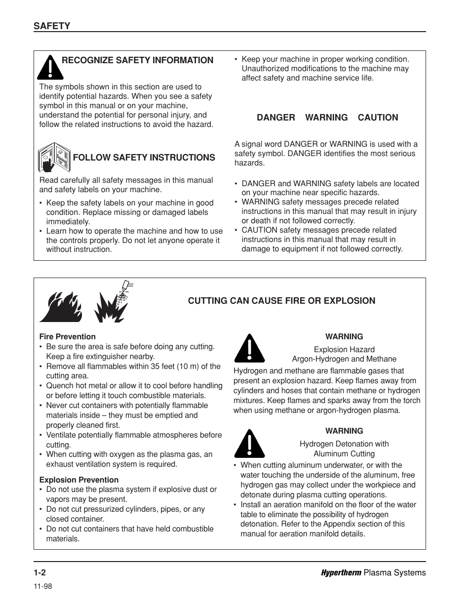 Recoginize safety information -2, Follow safety instructions -2, Cutting can cause fire or explosion -2 | Hypertherm Powermax600 Operator Manual User Manual | Page 9 / 67