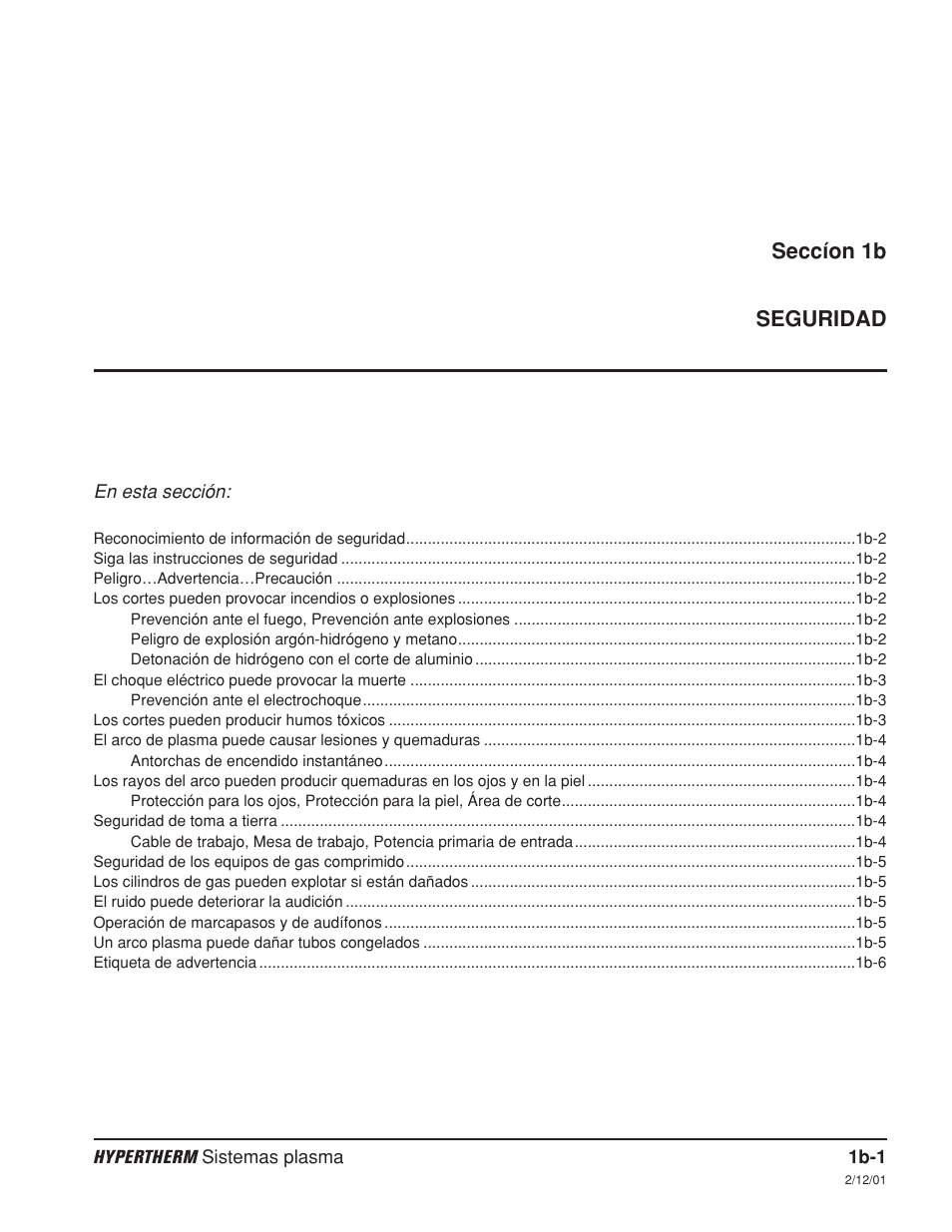 Section 1b — seguridad, Seccíon 1b seguridad | Hypertherm Powermax1000 Service Manual User Manual | Page 22 / 92