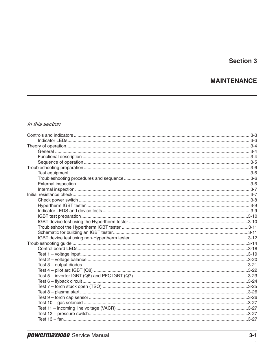 Section 3 — maintenance, Powermax1000 | Hypertherm Powermax1000 Service Manual User Manual | Page 34 / 92