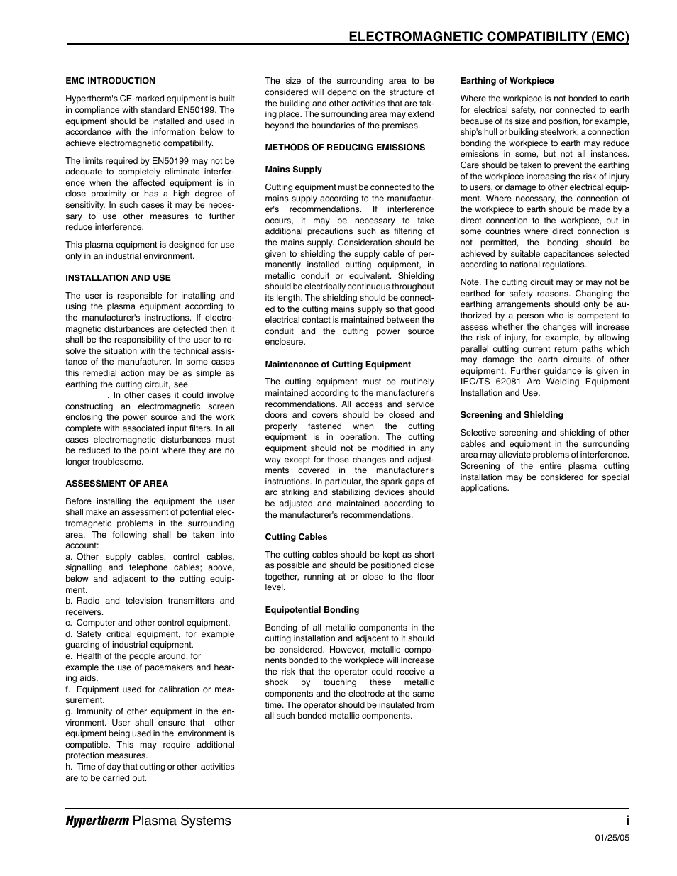 Electromagnetic compatibility (emc), Hypertherm plasma systems i | Hypertherm Powermax1000 Service Manual User Manual | Page 4 / 92