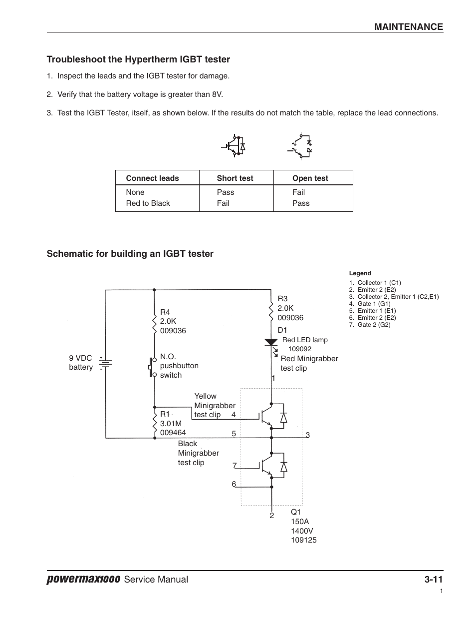 Troubleshoot the hypertherm igbt tester, Schematic for building an igbt tester, Powermax1000 | Hypertherm Powermax1000 Service Manual User Manual | Page 44 / 92