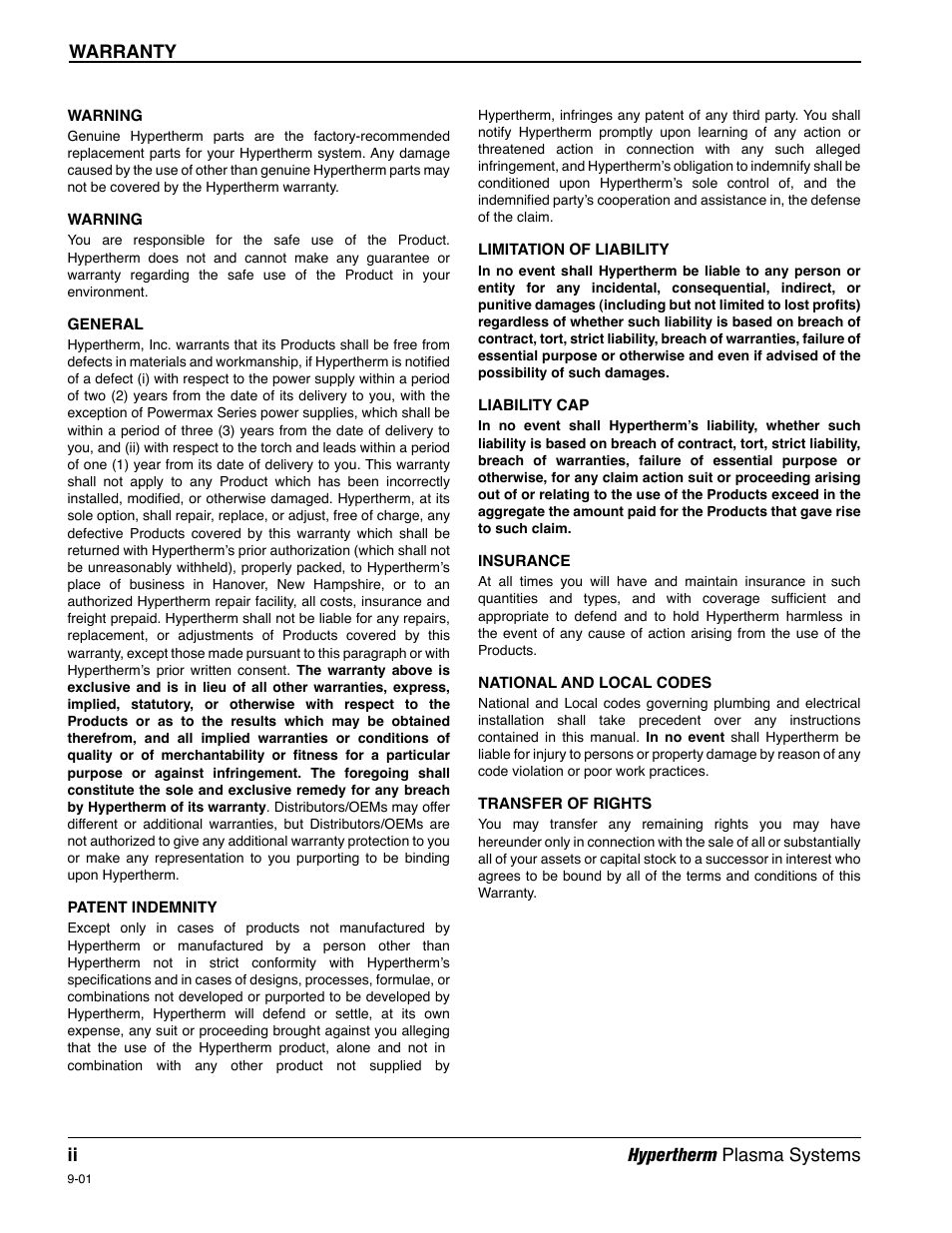 Warranty | Hypertherm Powermax1000 Service Manual User Manual | Page 5 / 92