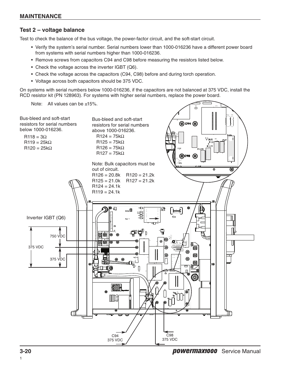 Test 2 — voltage balance, Powermax1000 | Hypertherm Powermax1000 Service Manual User Manual | Page 53 / 92