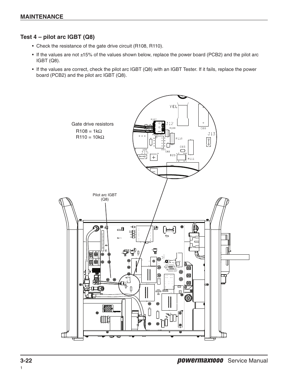 Test 4 — pilot arc igbt (q8), Powermax1000 | Hypertherm Powermax1000 Service Manual User Manual | Page 55 / 92