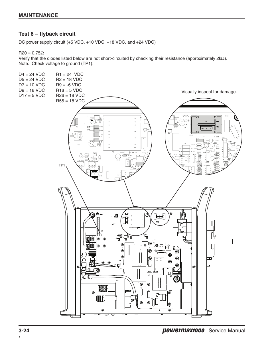 Test 6 — flyback circuit, Powermax1000 | Hypertherm Powermax1000 Service Manual User Manual | Page 57 / 92