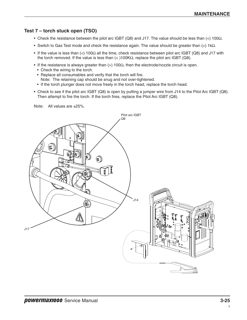 Test 7 — torch stuck open (tso), Powermax1000 | Hypertherm Powermax1000 Service Manual User Manual | Page 58 / 92