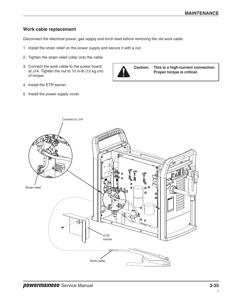 Work cable replacement, Powermax1000 | Hypertherm Powermax1000 Service Manual User Manual | Page 68 / 92