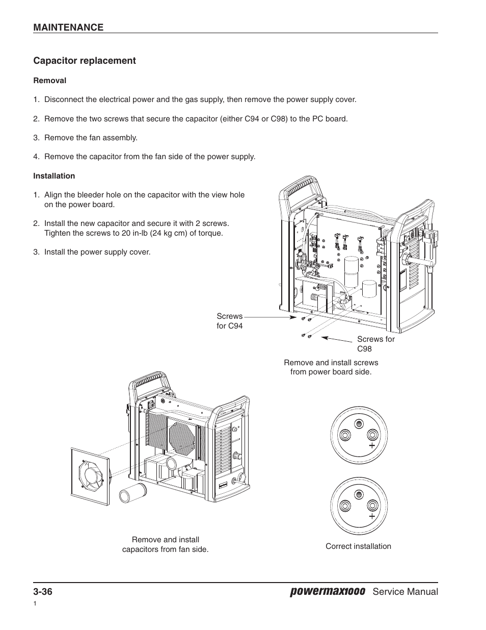 Capacitor replacement, Powermax1000 | Hypertherm Powermax1000 Service Manual User Manual | Page 69 / 92