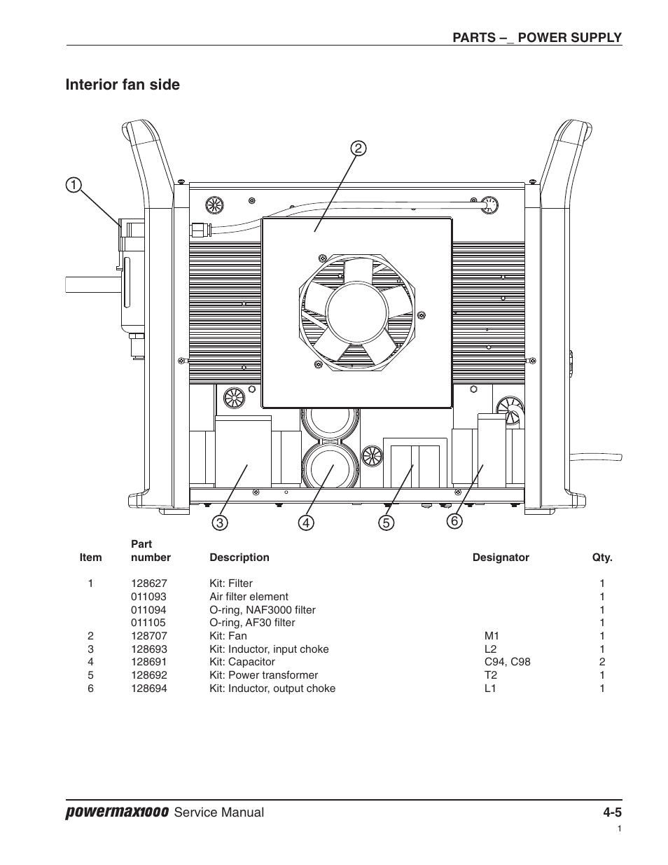 Interior fan side, Powermax1000 | Hypertherm Powermax1000 Service Manual User Manual | Page 76 / 92