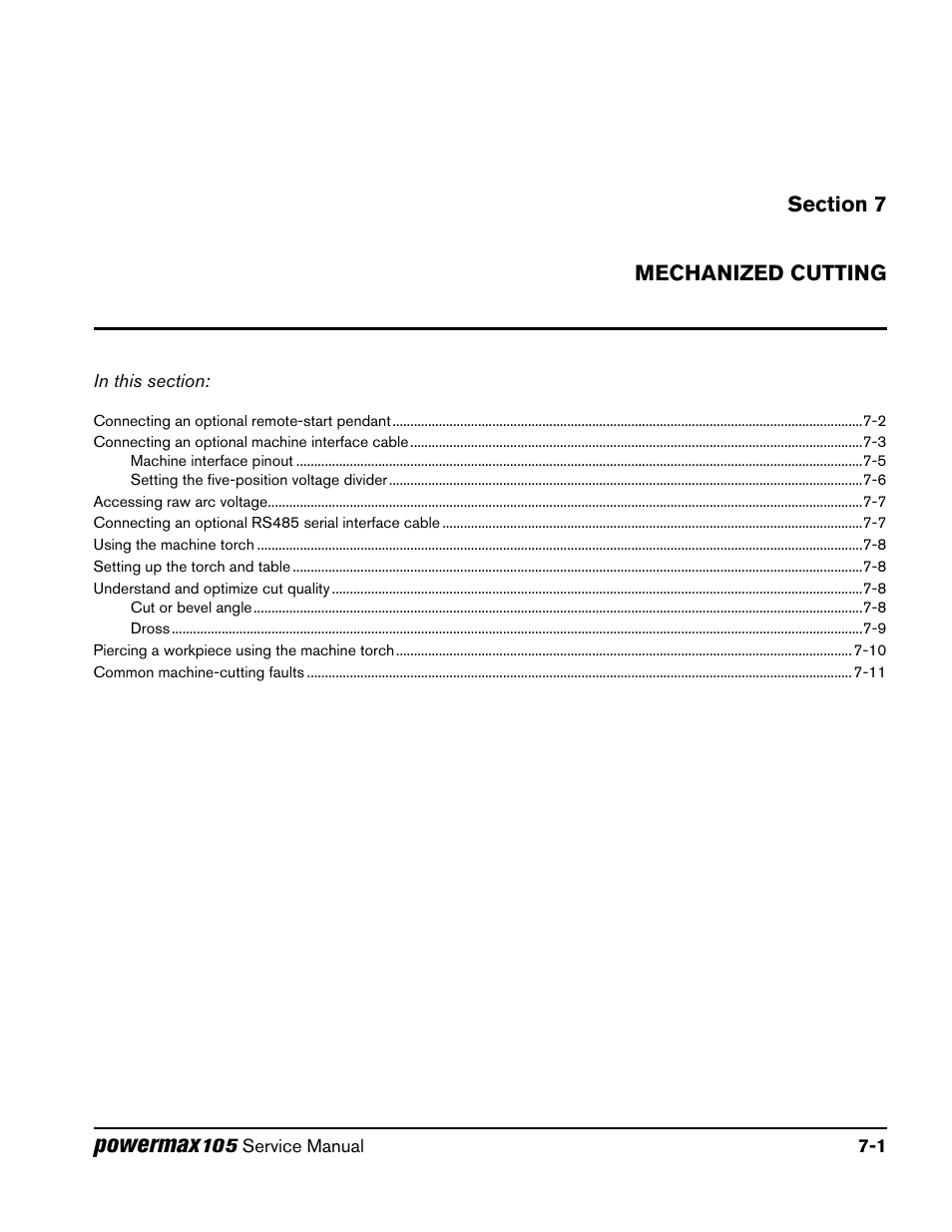 Section 7, Mechanized cutting, Section 7 mechanized cutting | Powermax | Hypertherm Powermax105 Service Manual User Manual | Page 127 / 343