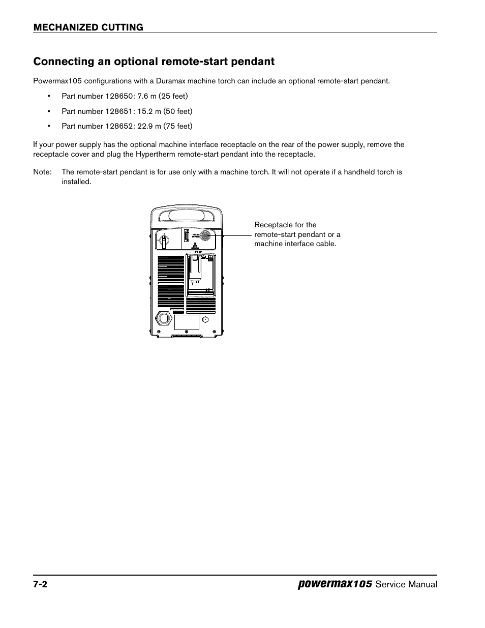 Connecting an optional remote-start pendant, Connecting an optional remote-start pendant -2, Powermax | Hypertherm Powermax105 Service Manual User Manual | Page 128 / 343