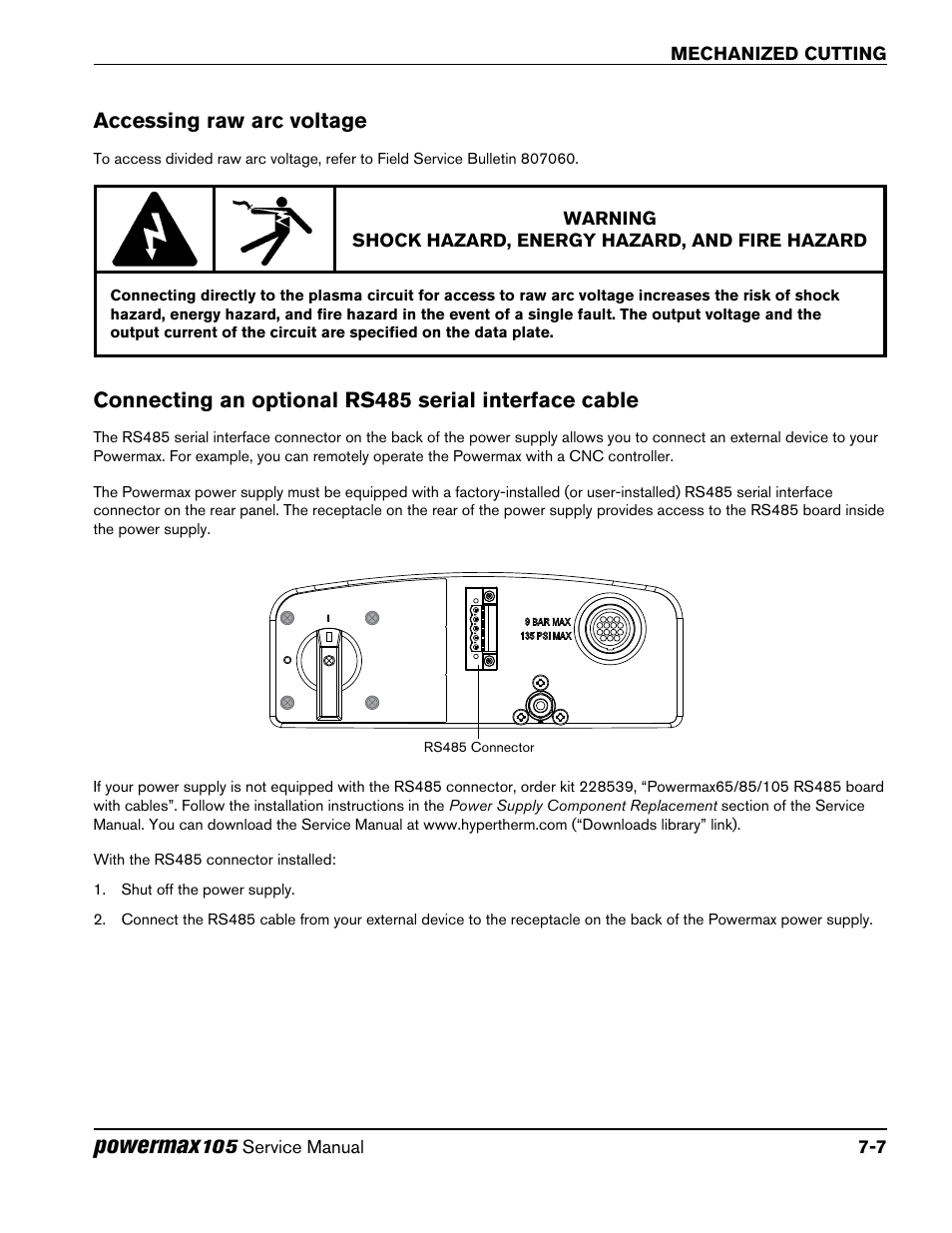 Accessing raw arc voltage, Powermax | Hypertherm Powermax105 Service Manual User Manual | Page 133 / 343