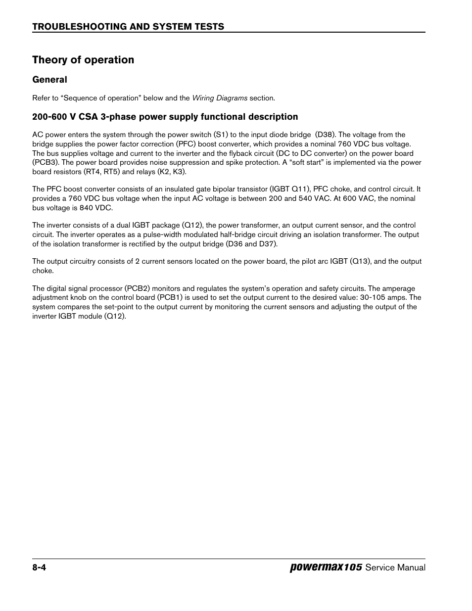 Theory of operation, General, Theory of operation -4 | Powermax | Hypertherm Powermax105 Service Manual User Manual | Page 142 / 343