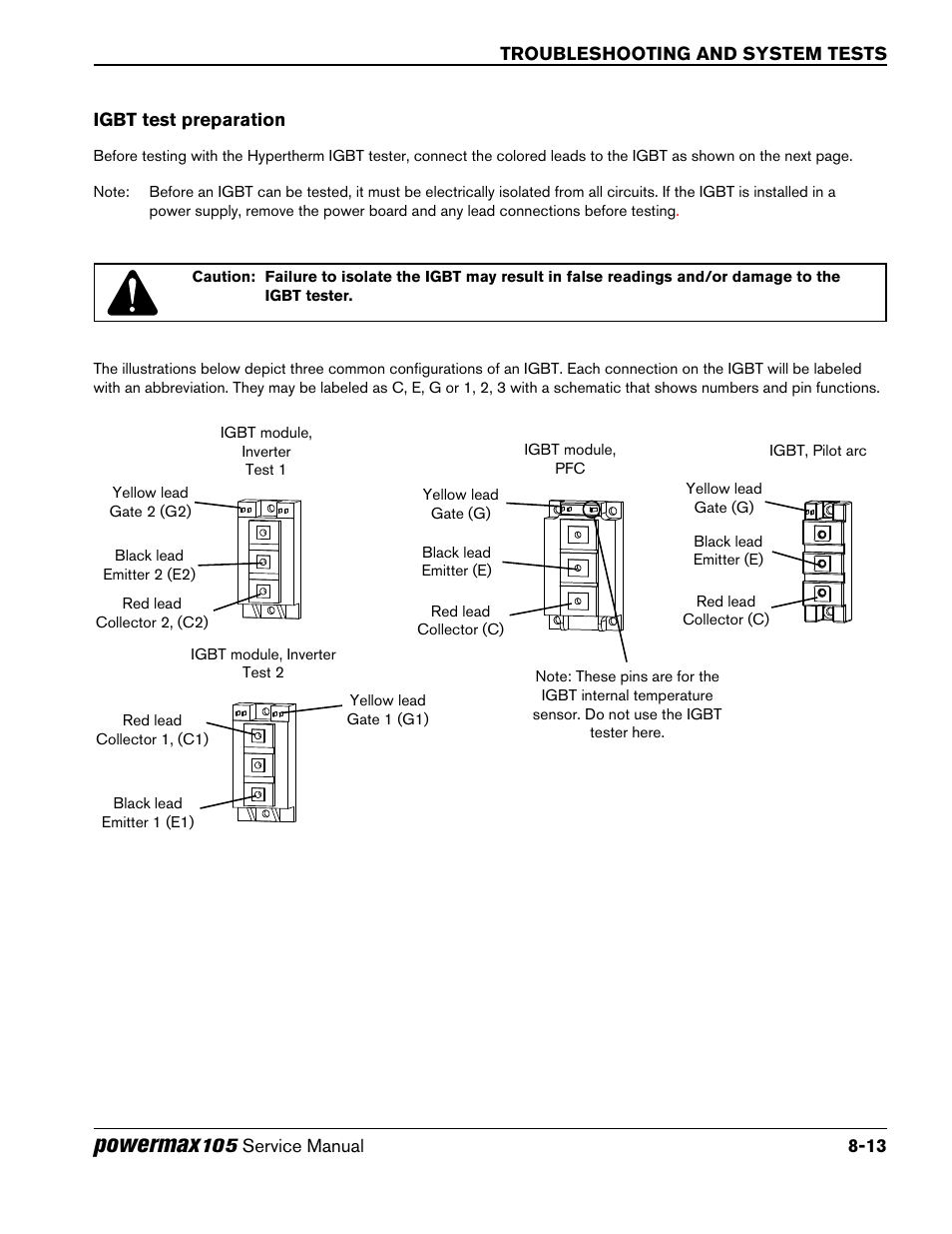 Igbt test preparation, Igbt test preparation -13, Powermax | Hypertherm Powermax105 Service Manual User Manual | Page 151 / 343