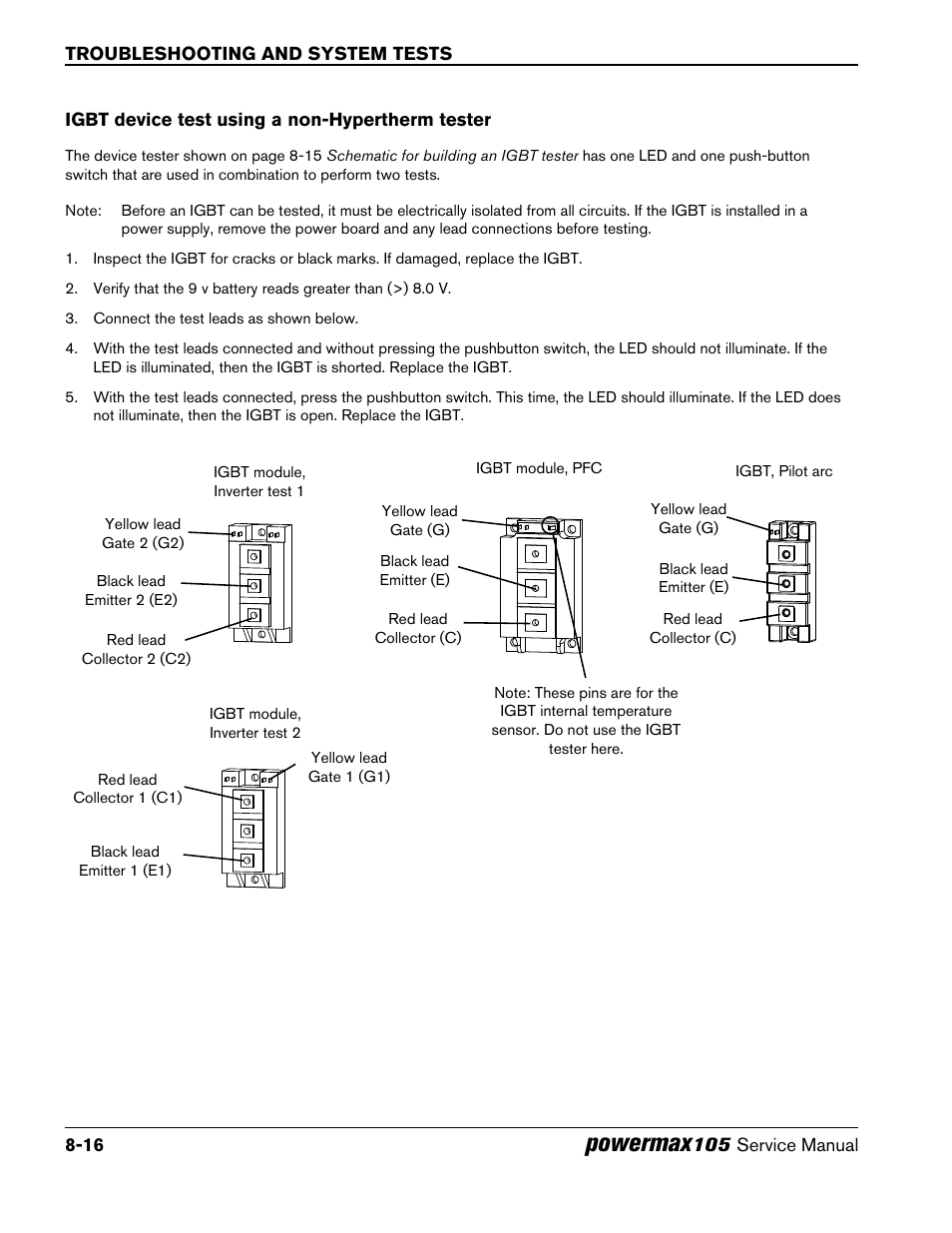 Igbt device test using a non-hypertherm tester, Igbt device test using a non-hypertherm tester -16, Powermax | Hypertherm Powermax105 Service Manual User Manual | Page 154 / 343