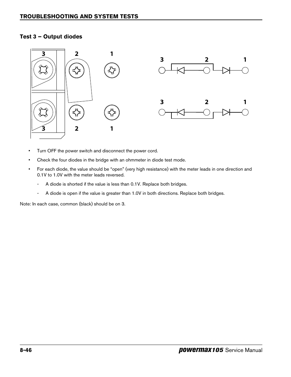 Test 3 – output diodes, Test 3 – output diodes -46, Powermax | Hypertherm Powermax105 Service Manual User Manual | Page 184 / 343