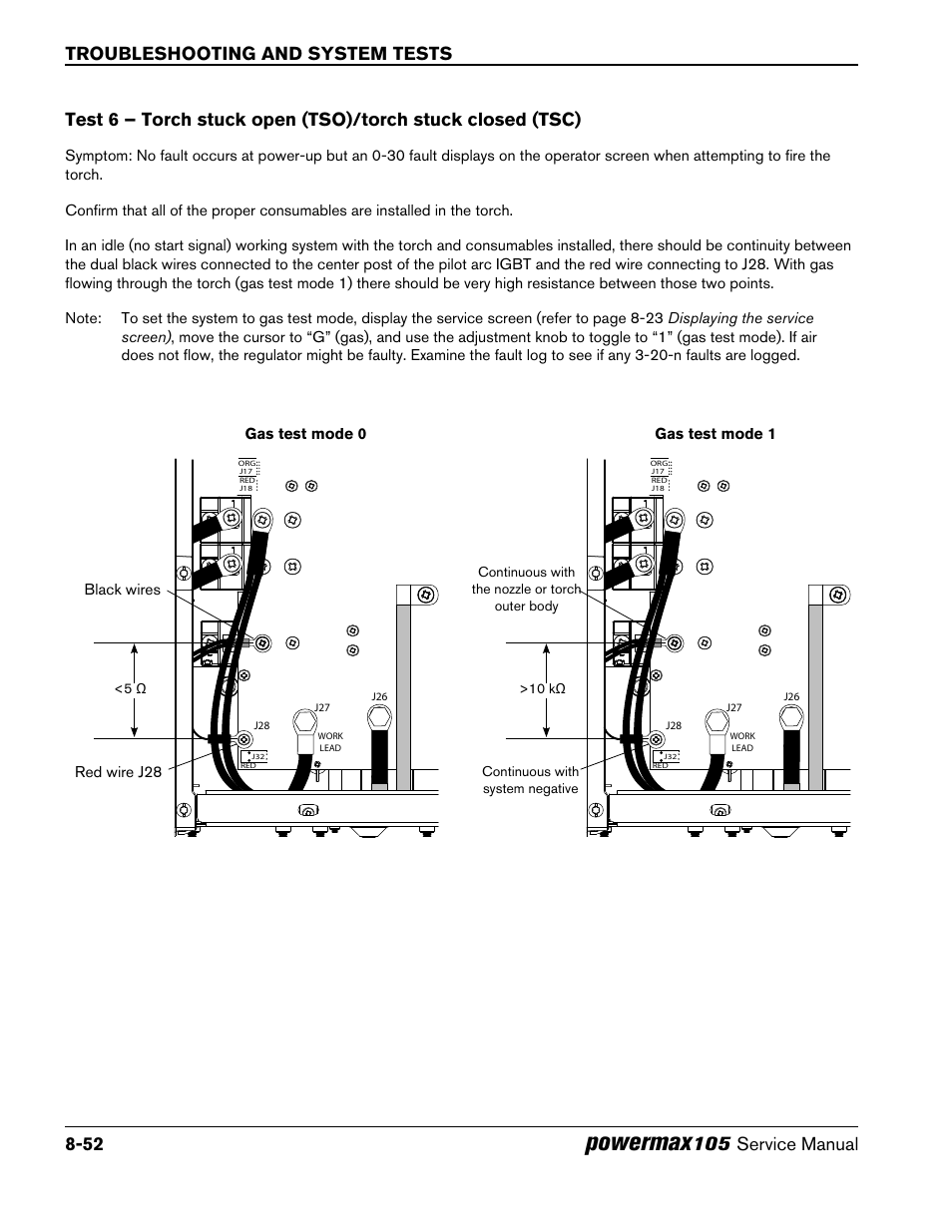 Powermax, Troubleshooting and system tests 8-52, Service manual | Hypertherm Powermax105 Service Manual User Manual | Page 190 / 343