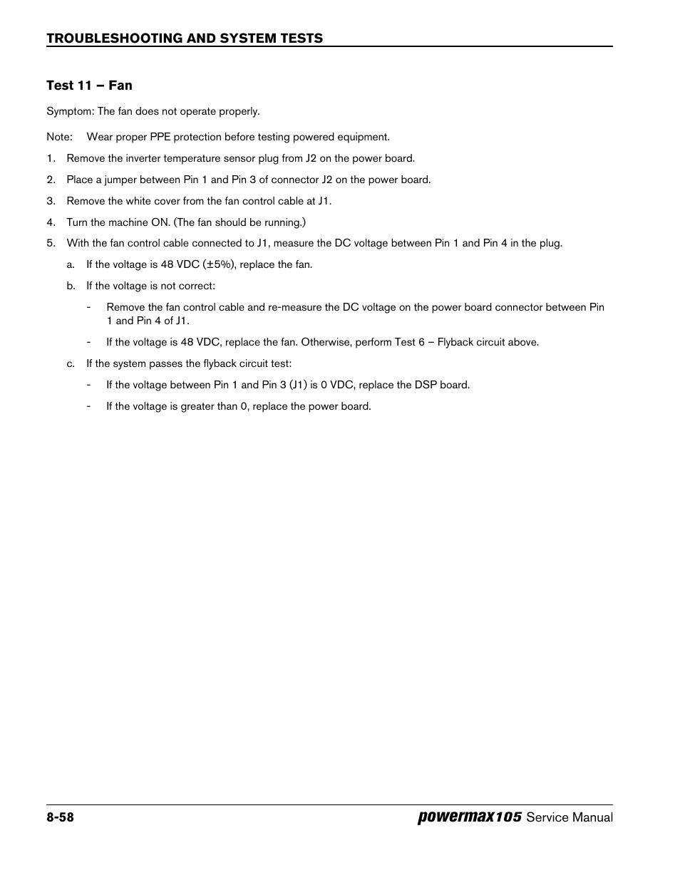 Test 11 – fan, Test 11 – fan -58, Powermax | Hypertherm Powermax105 Service Manual User Manual | Page 196 / 343
