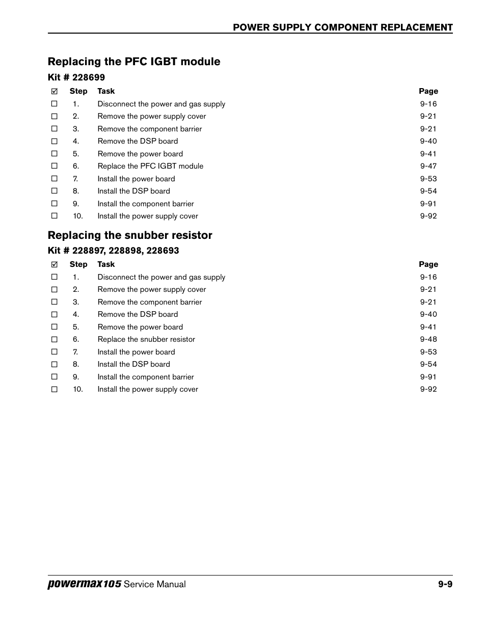 Replacing the pfc igbt module, Replacing the snubber resistor, Powermax | Hypertherm Powermax105 Service Manual User Manual | Page 207 / 343