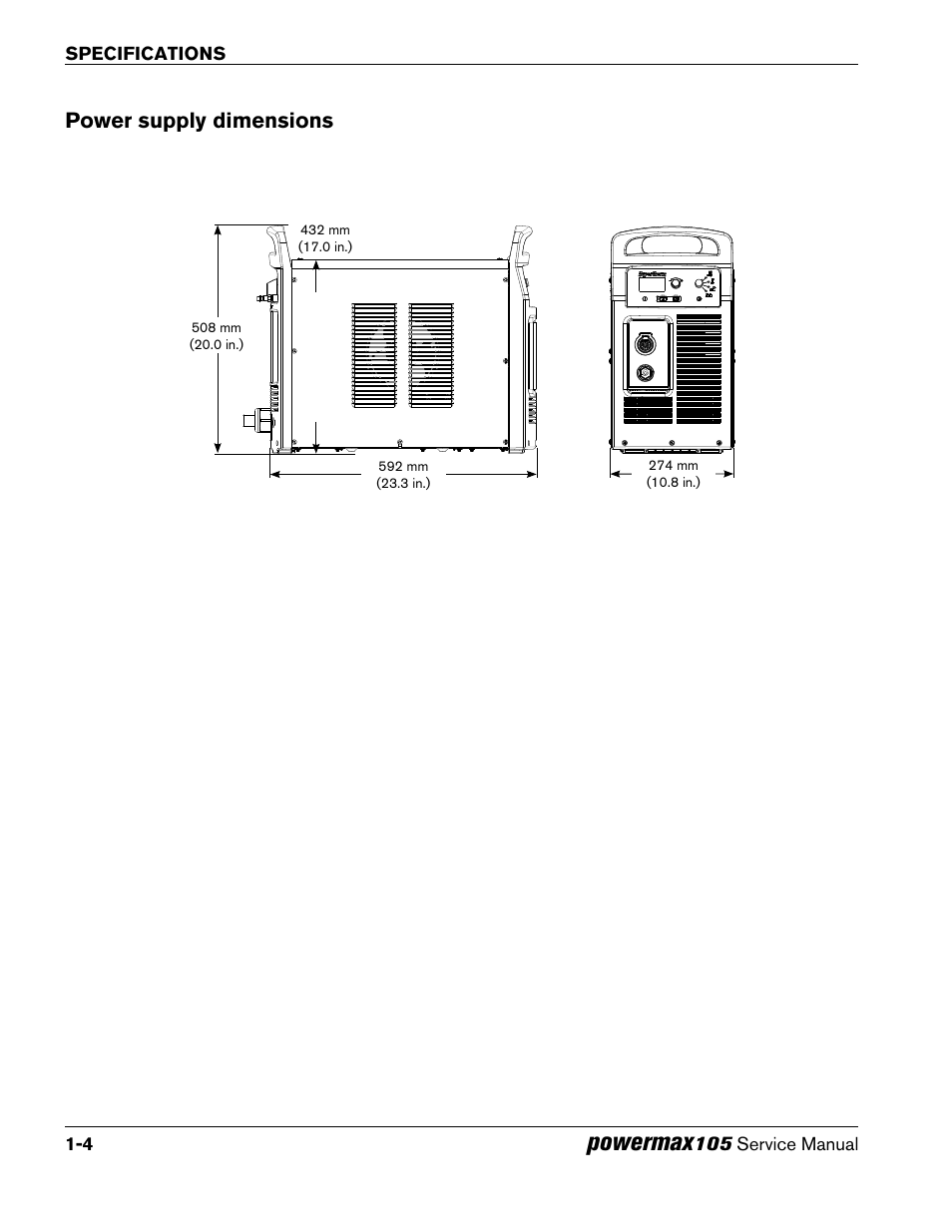 Power supply dimensions, Power supply dimensions -4, Powermax | Hypertherm Powermax105 Service Manual User Manual | Page 22 / 343