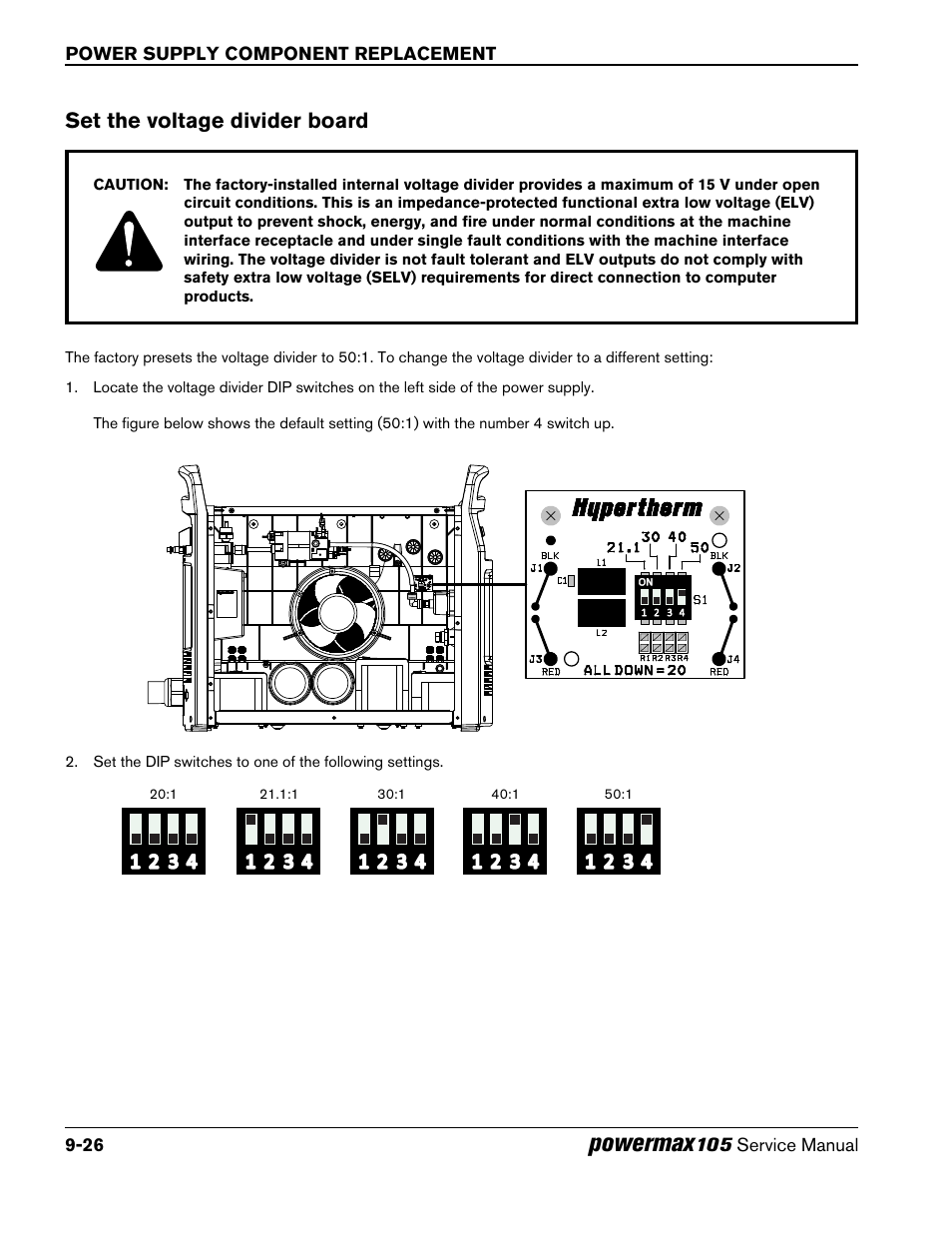 Set the voltage divider board, Powermax | Hypertherm Powermax105 Service Manual User Manual | Page 224 / 343