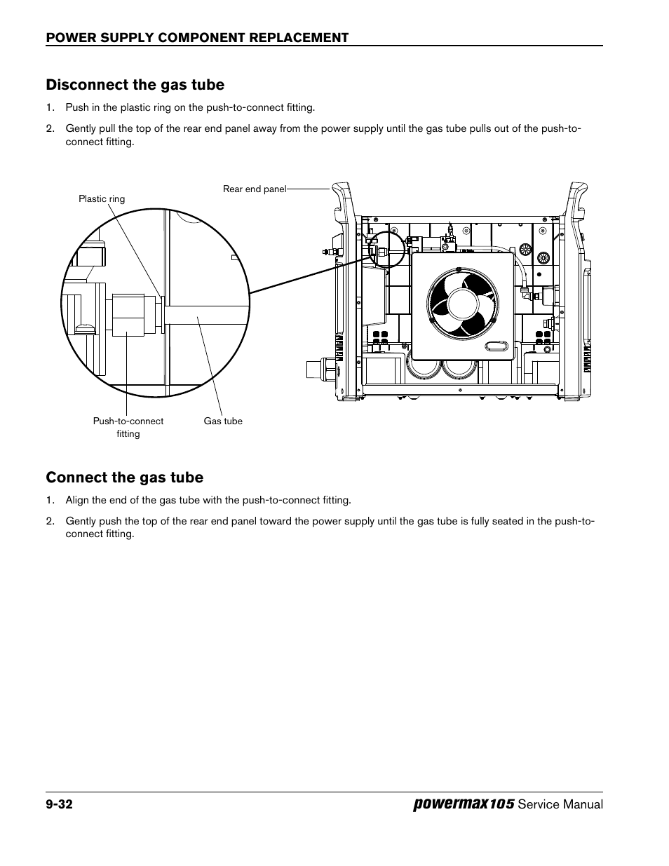 Disconnect the gas tube, Connect the gas tube, Powermax | Hypertherm Powermax105 Service Manual User Manual | Page 230 / 343