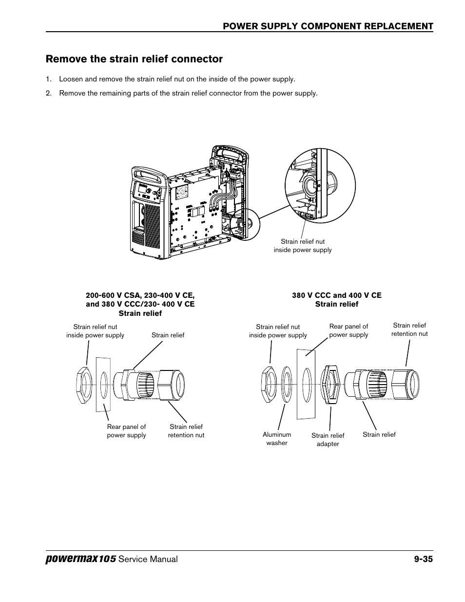 Remove the strain relief connector, Powermax | Hypertherm Powermax105 Service Manual User Manual | Page 233 / 343