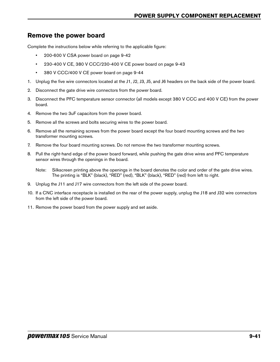 Remove the power board, Powermax | Hypertherm Powermax105 Service Manual User Manual | Page 239 / 343