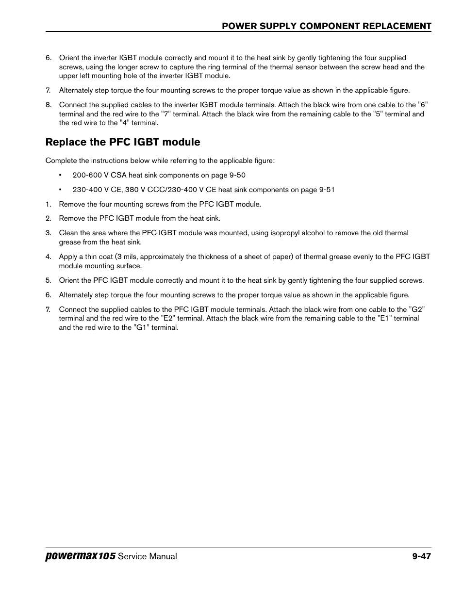 Replace the pfc igbt module, Powermax | Hypertherm Powermax105 Service Manual User Manual | Page 245 / 343