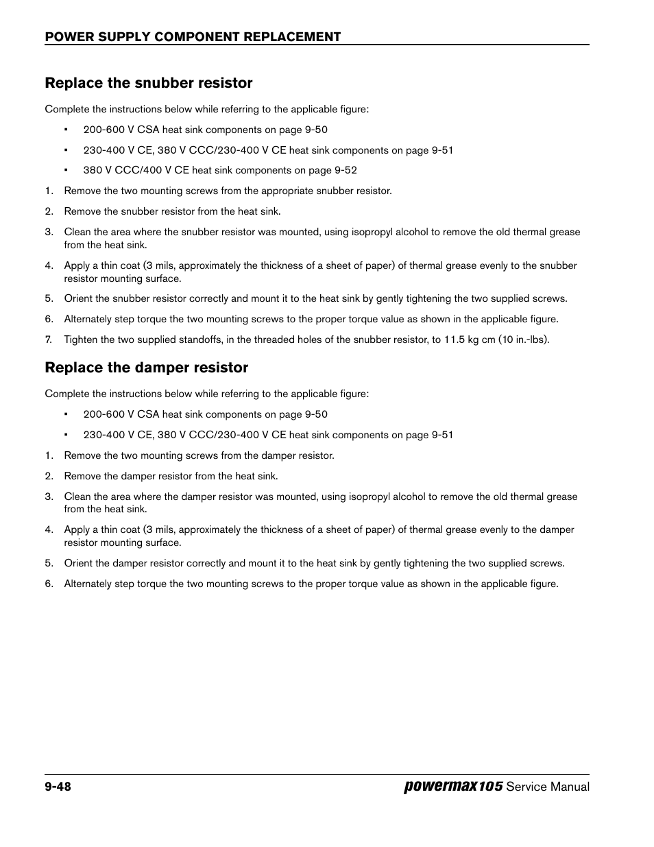 Replace the snubber resistor, Replace the damper resistor, Powermax | Hypertherm Powermax105 Service Manual User Manual | Page 246 / 343