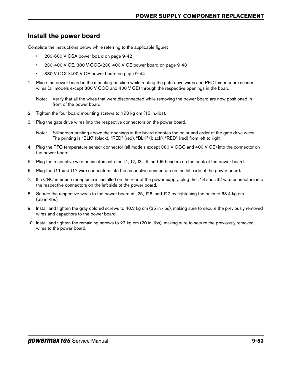 Install the power board, Powermax | Hypertherm Powermax105 Service Manual User Manual | Page 251 / 343