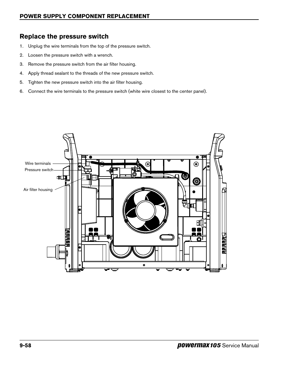 Replace the pressure switch, Powermax | Hypertherm Powermax105 Service Manual User Manual | Page 256 / 343
