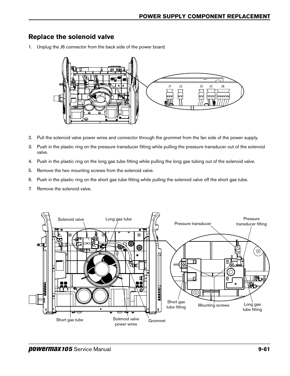 Replace the solenoid valve, Powermax, Power supply component replacement | Hypertherm Powermax105 Service Manual User Manual | Page 259 / 343