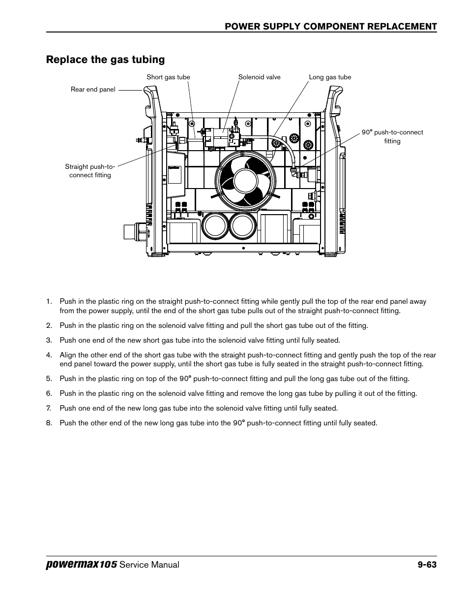 Replace the gas tubing, Powermax | Hypertherm Powermax105 Service Manual User Manual | Page 261 / 343