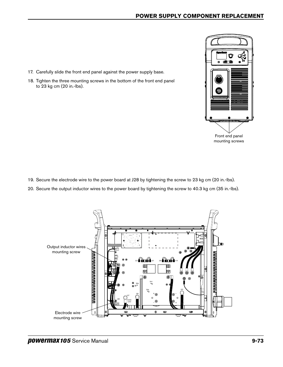 Powermax, Power supply component replacement, Front end panel mounting screws | Hypertherm Powermax105 Service Manual User Manual | Page 271 / 343
