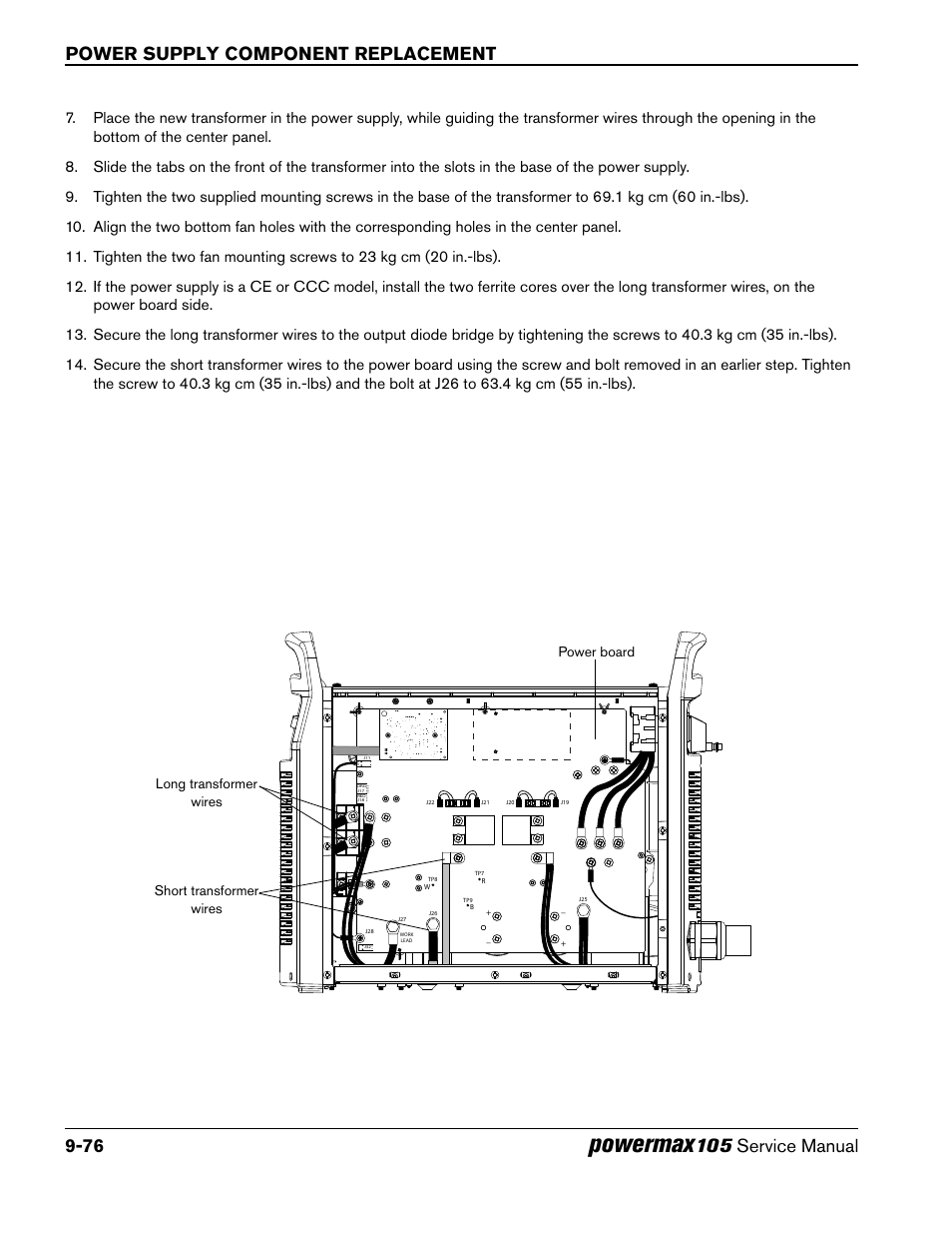 Powermax, Power supply component replacement 9-76, 105 service manual | Hypertherm Powermax105 Service Manual User Manual | Page 274 / 343