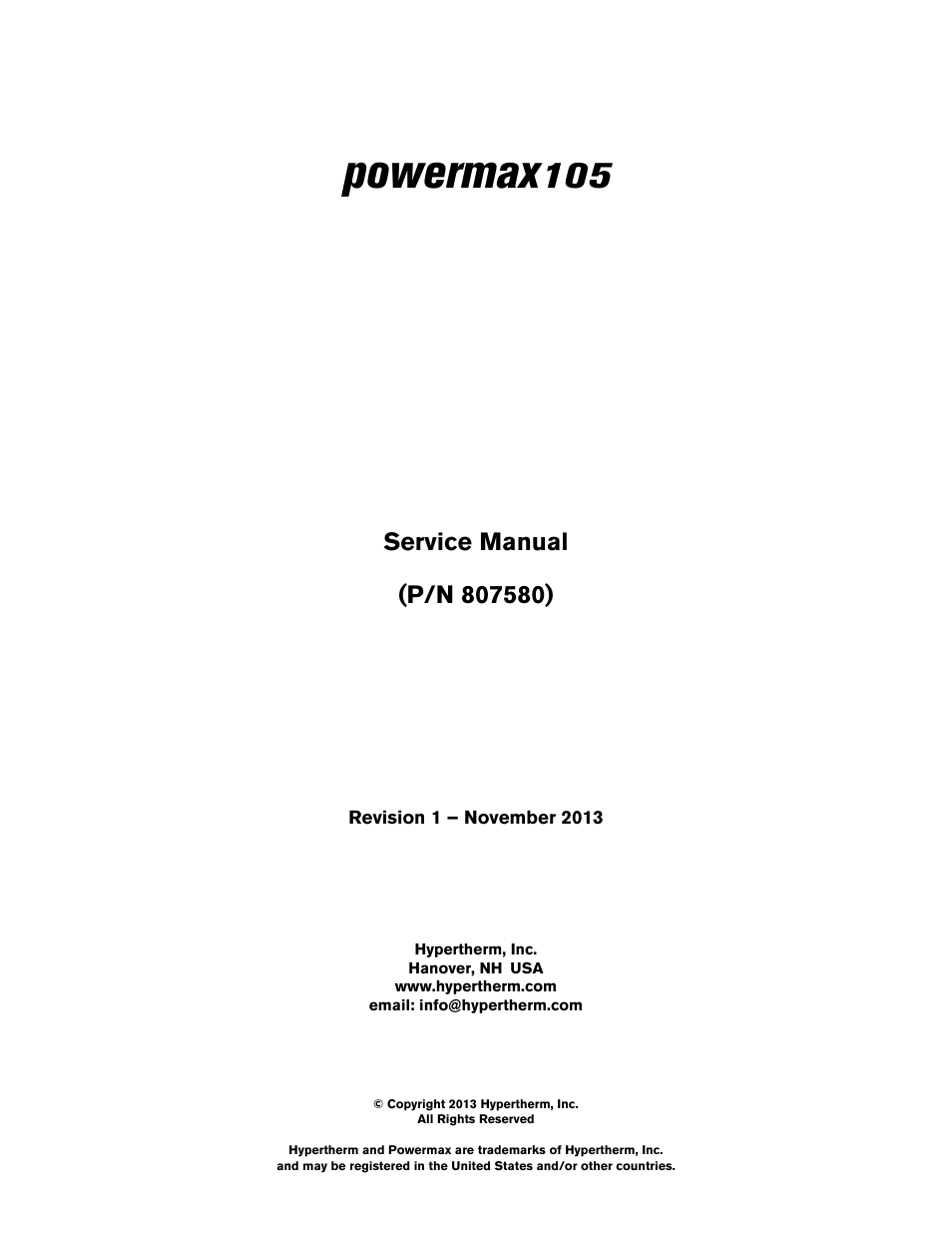 Powermax | Hypertherm Powermax105 Service Manual User Manual | Page 3 / 343