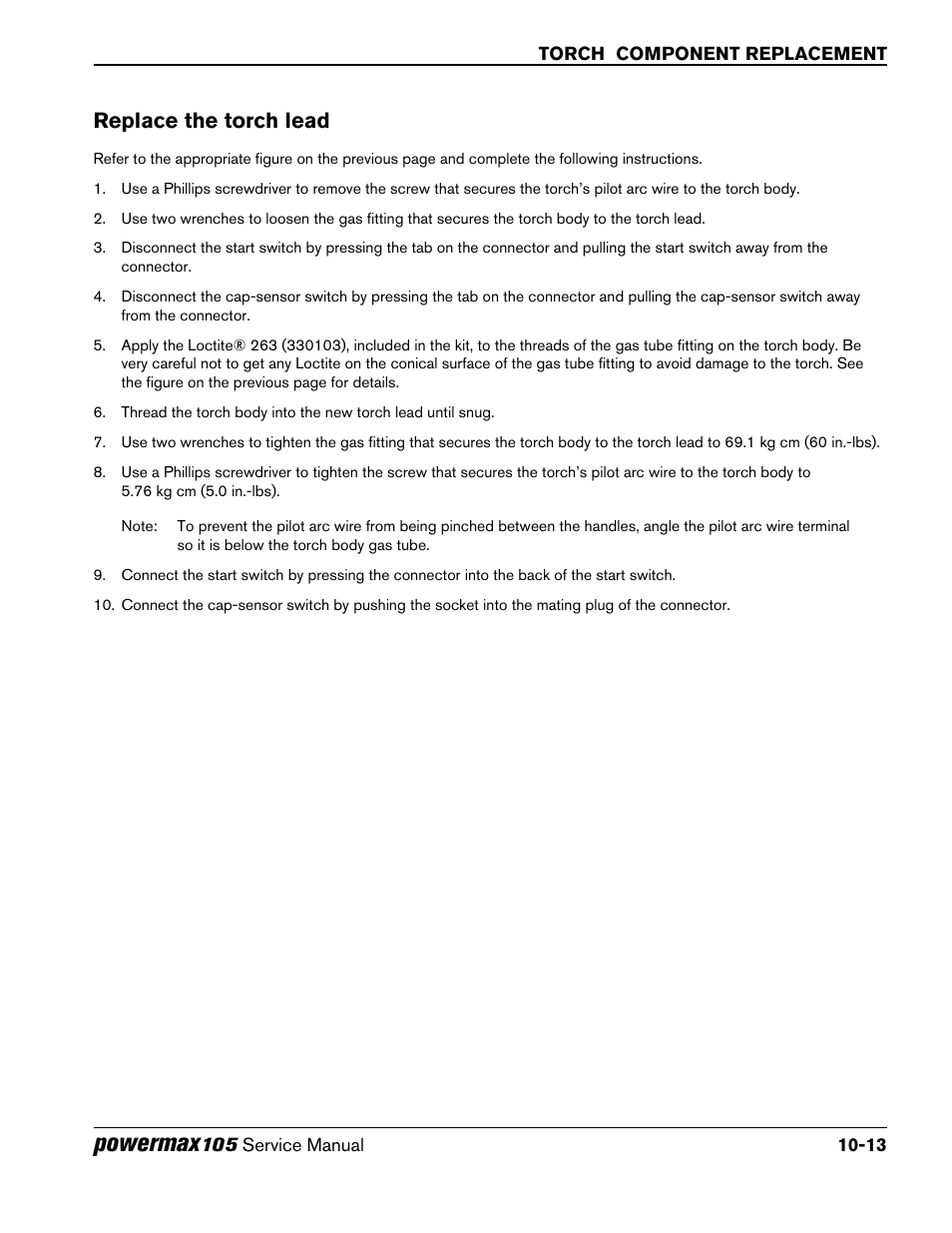 Replace the torch lead, Powermax | Hypertherm Powermax105 Service Manual User Manual | Page 303 / 343