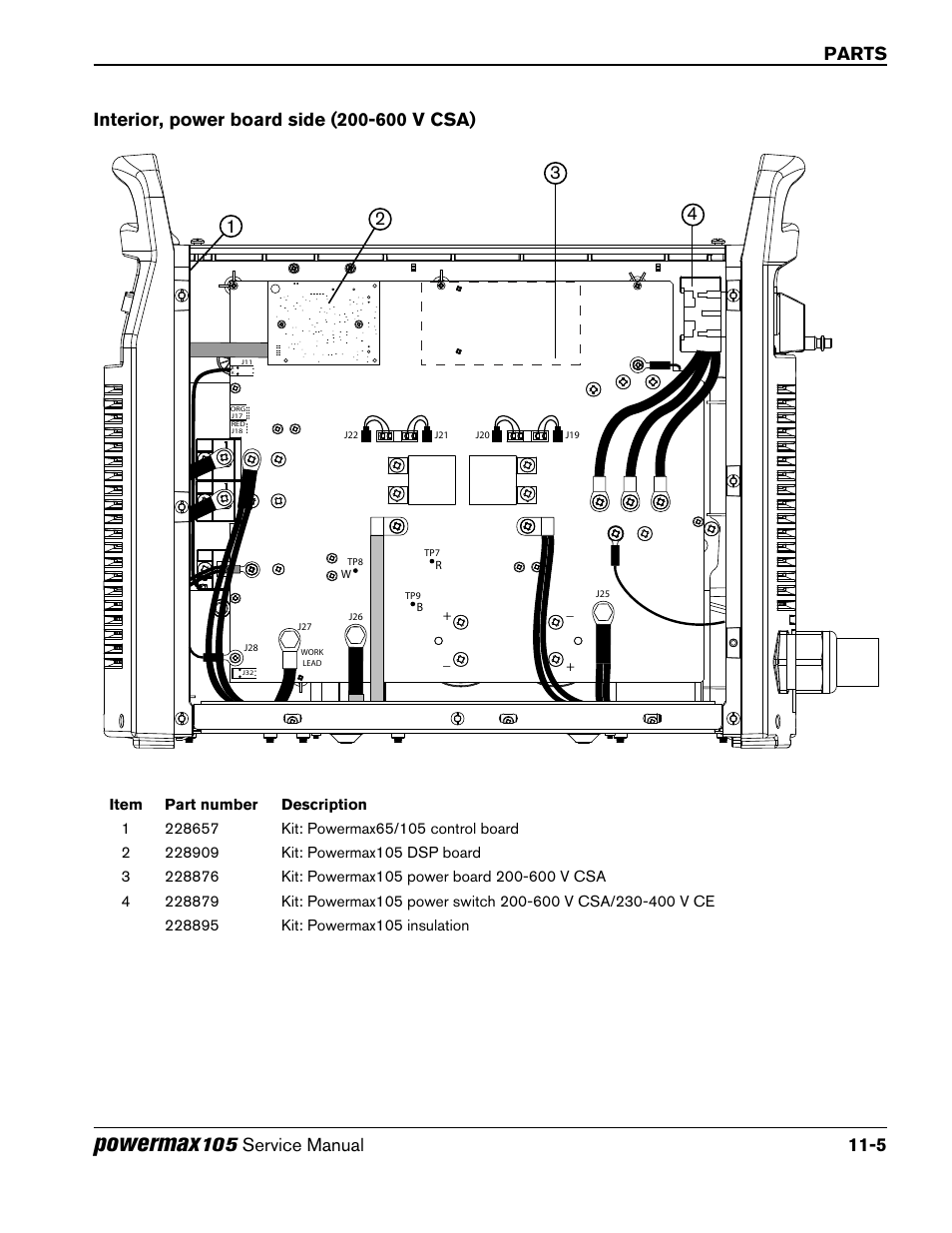 Interior, power board side (200-600 v csa), Interior, power board side (200-600 v csa) -5, Powermax | Parts | Hypertherm Powermax105 Service Manual User Manual | Page 315 / 343