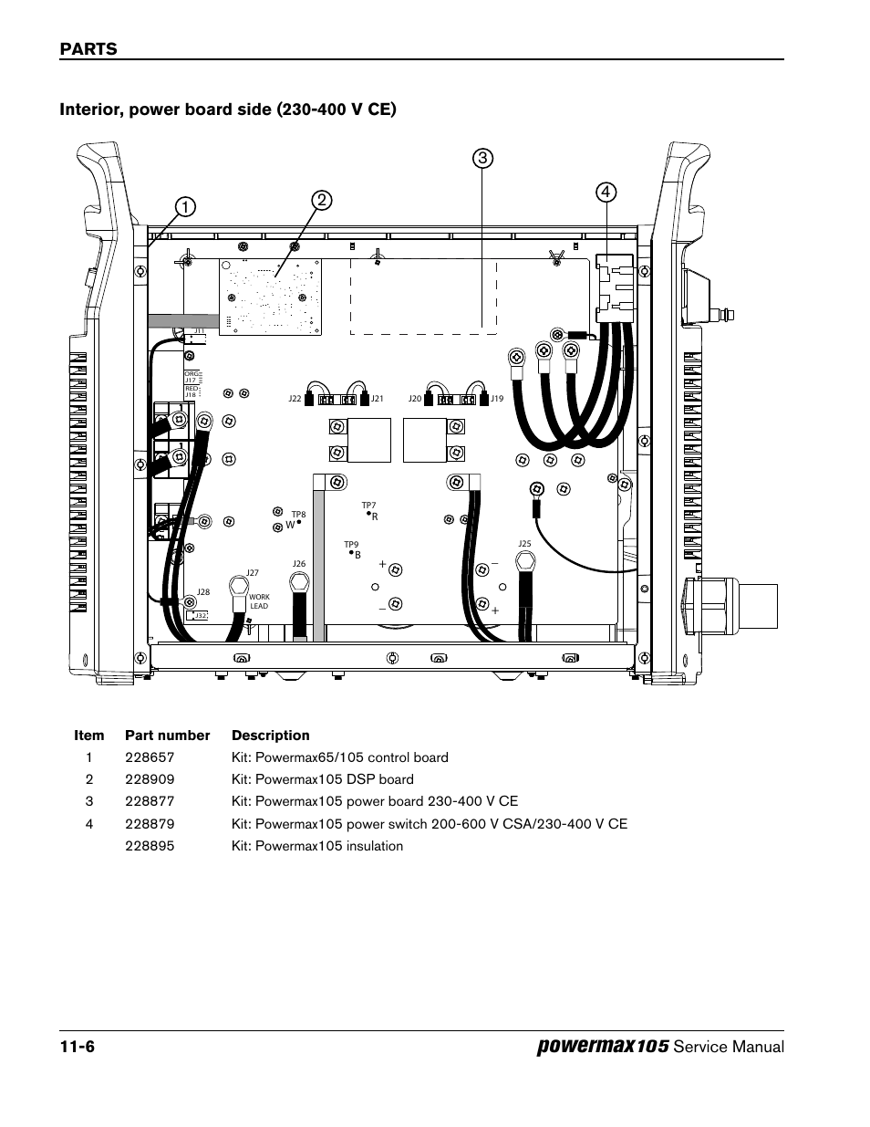 Interior, power board side (230-400 v ce), Interior, power board side (230-400 v ce) -6, Powermax | Parts 11-6, 105 service manual | Hypertherm Powermax105 Service Manual User Manual | Page 316 / 343