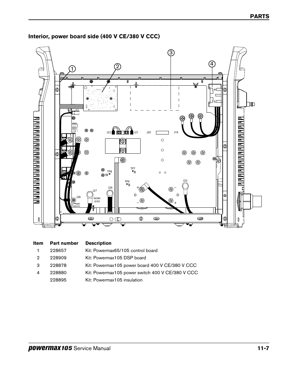 Interior, power board side (400 v ce/380 v ccc), Interior, power board side (400 v ce/380 v ccc) -7, Powermax | Parts | Hypertherm Powermax105 Service Manual User Manual | Page 317 / 343