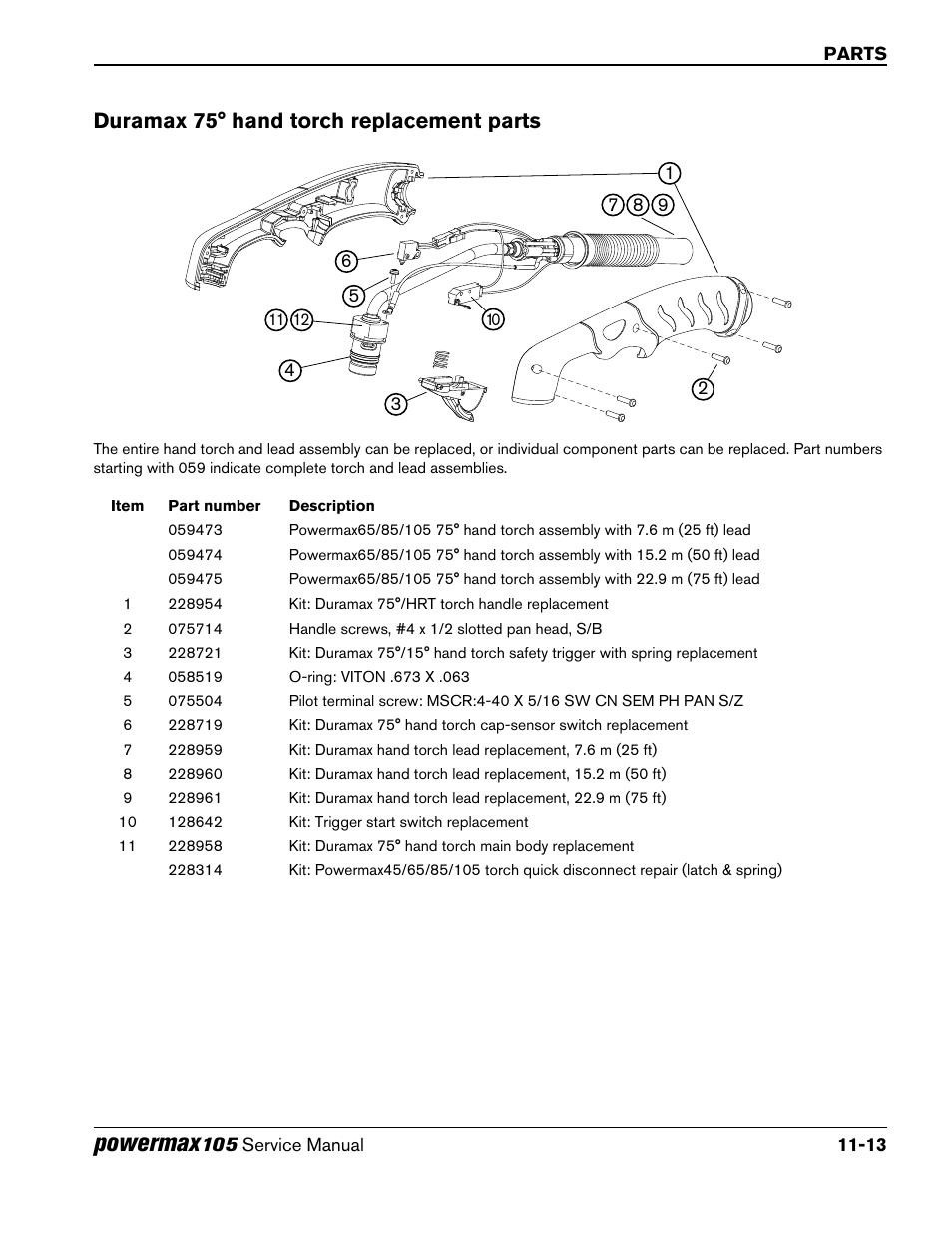Duramax 75° hand torch replacement parts, Duramax 75° hand torch replacement parts -13, Powermax | Hypertherm Powermax105 Service Manual User Manual | Page 323 / 343